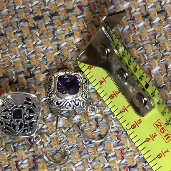 SAMUEL B. Sterling Silver Cushion Cut Amethyst Drop Dangle Earrings